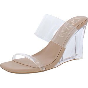 Deltan Womens Emmie Beige Slides Open Toe Dress Wedge Sandals Shoes Used